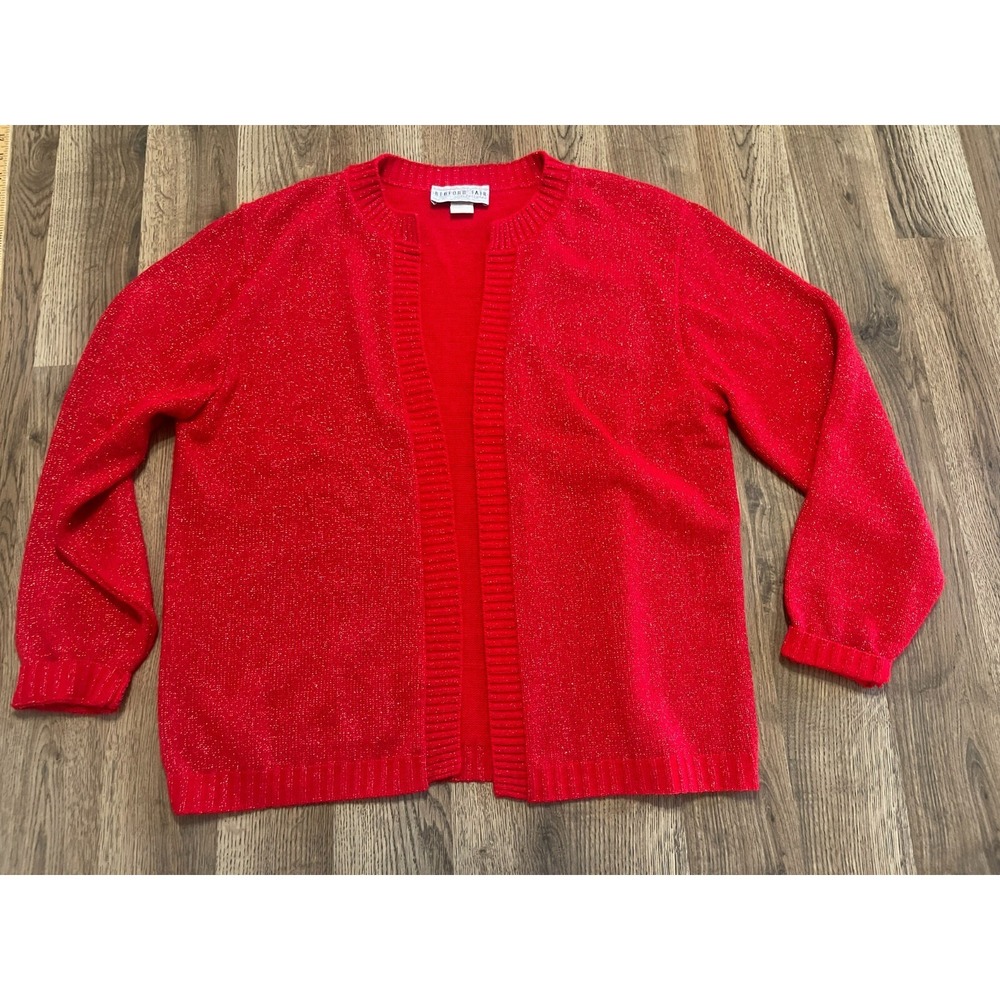 BEDFORD FAIR Sweater, Women's Size XL, Red, Open Cardigan, Knit, Long Sleeve